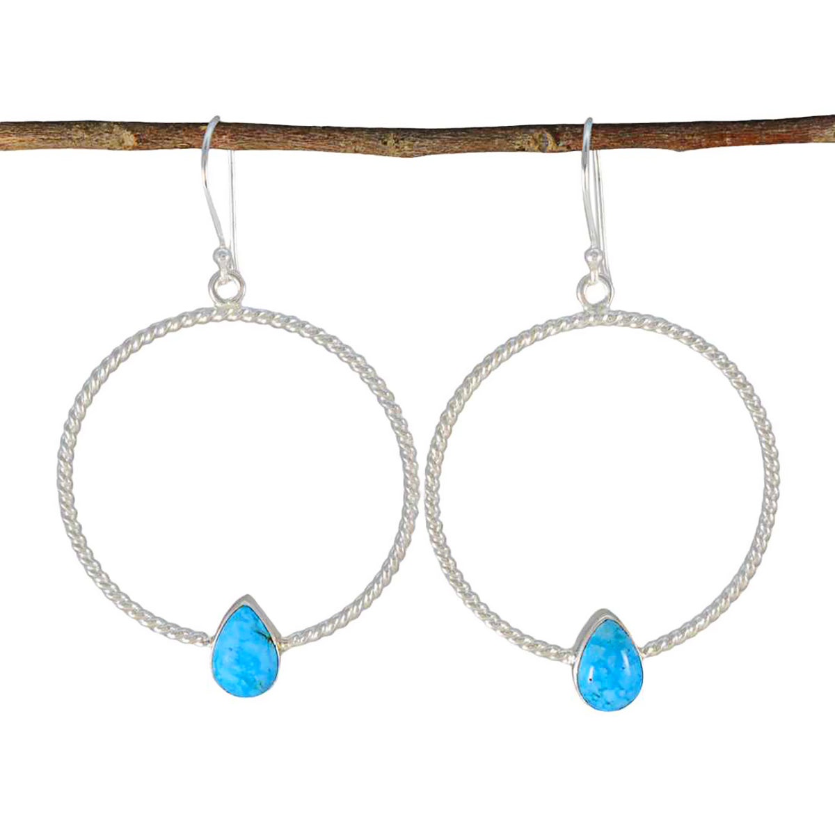 Riyo Graceful Sterling Silver Earring For Femme Turquoise Earring Bezel Setting Multi Earring Dangle Earring