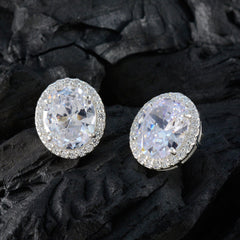 Riyo Heavenly Sterling Silver Earring For Female White CZ Earring Bezel Setting White Earring Stud Earring