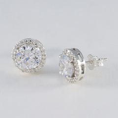 Riyo Stunning 925 Sterling Silver Earring For Femme White CZ Earring Bezel Setting White Earring Stud Earring