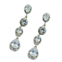 Riyo süßer Sterling-Silber-Ohrring für Damen, weißer CZ-Ohrring, Lünettenfassung, weißer Ohrring, Jhumka-Ohrring