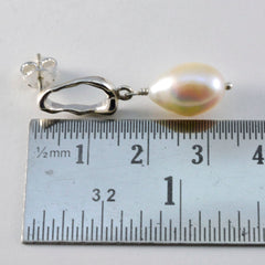 Riyo Süßer 925er Sterlingsilber-Ohrring für Mädchen, Perlenohrring, Lünettenfassung, weißer Ohrring, baumelnder Ohrring