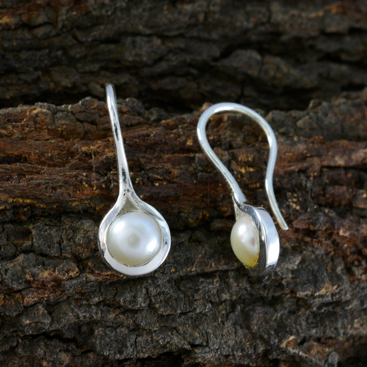 Riyo Heerlijke 925 Sterling Zilveren Oorbel Voor Dame Parel Bezel Setting Witte Oorbel Dangle Earring