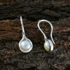 Riyo Herrlicher 925er Sterlingsilber-Ohrring für Mädchen, Perlenohrring, Lünettenfassung, weißer Ohrring, baumelnder Ohrring