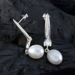 Riyo decoratieve 925 sterling zilveren oorbel voor dame pareloorring bezel setting witte oorbel bungelende oorbel