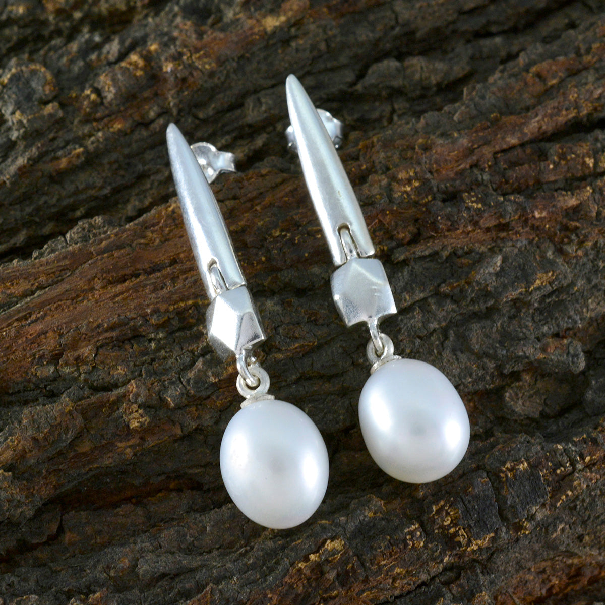 Pendiente decorativo de Plata de Ley 925 riyo para damisela, pendiente de perla, ajuste de bisel, pendiente colgante blanco