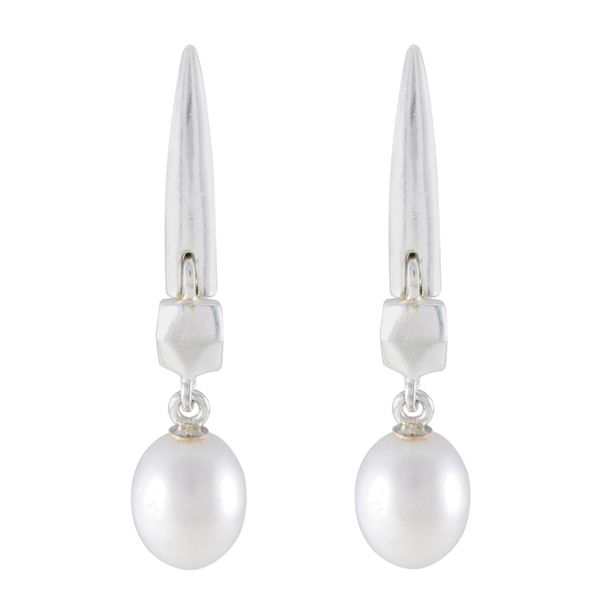 Pendiente decorativo de Plata de Ley 925 riyo para damisela, pendiente de perla, ajuste de bisel, pendiente colgante blanco