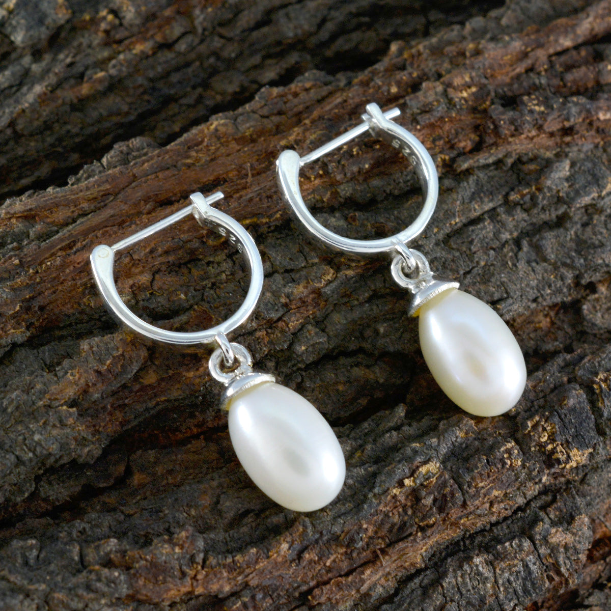 Riyo Bonny 925 Sterling Silver Earring For Female Pearl Earring Bezel Setting White Earring Dangle Earring