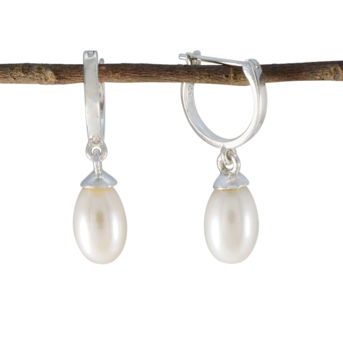 Riyo Bonny 925 Sterling Silver Earring For Female Pearl Earring Bezel Setting White Earring Dangle Earring