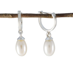 Riyo Bonny 925 Sterling Silber Ohrring für Damen, Perlenohrring, Lünettenfassung, weißer Ohrring, baumelnder Ohrring
