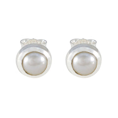 Riyo Fair Sterling Silver Earring For Women Pearl Earring Bezel Setting White Earring Stud Earring