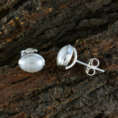 Precioso pendiente de plata de ley riyo drop-dead para niña, pendiente de perla, ajuste de bisel, pendiente blanco, pendiente de tuerca