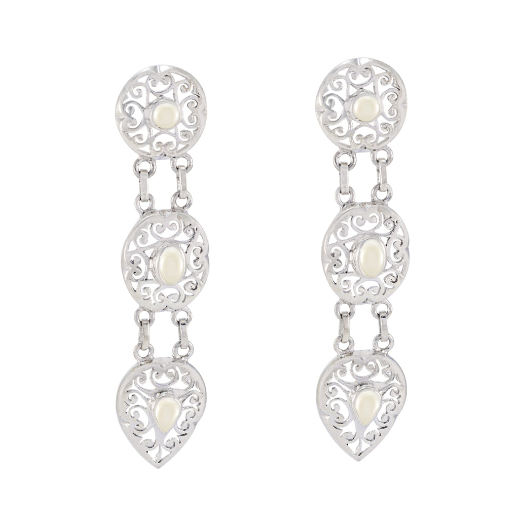 Riyo Artistic 925 Sterling Silver Earring For Wife Pearl Earring Bezel Setting White Earring Stud Earring