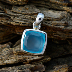 Riyo Bewitching Gems Cushion Faceted Aqua Aqua Chalcedony Solid Silver Pendant Gift For Easter Sunday
