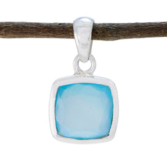 Riyo Bewitching Gems Cushion Faceted Aqua Aqua Chalcedony Solid Silver Pendant Gift For Easter Sunday