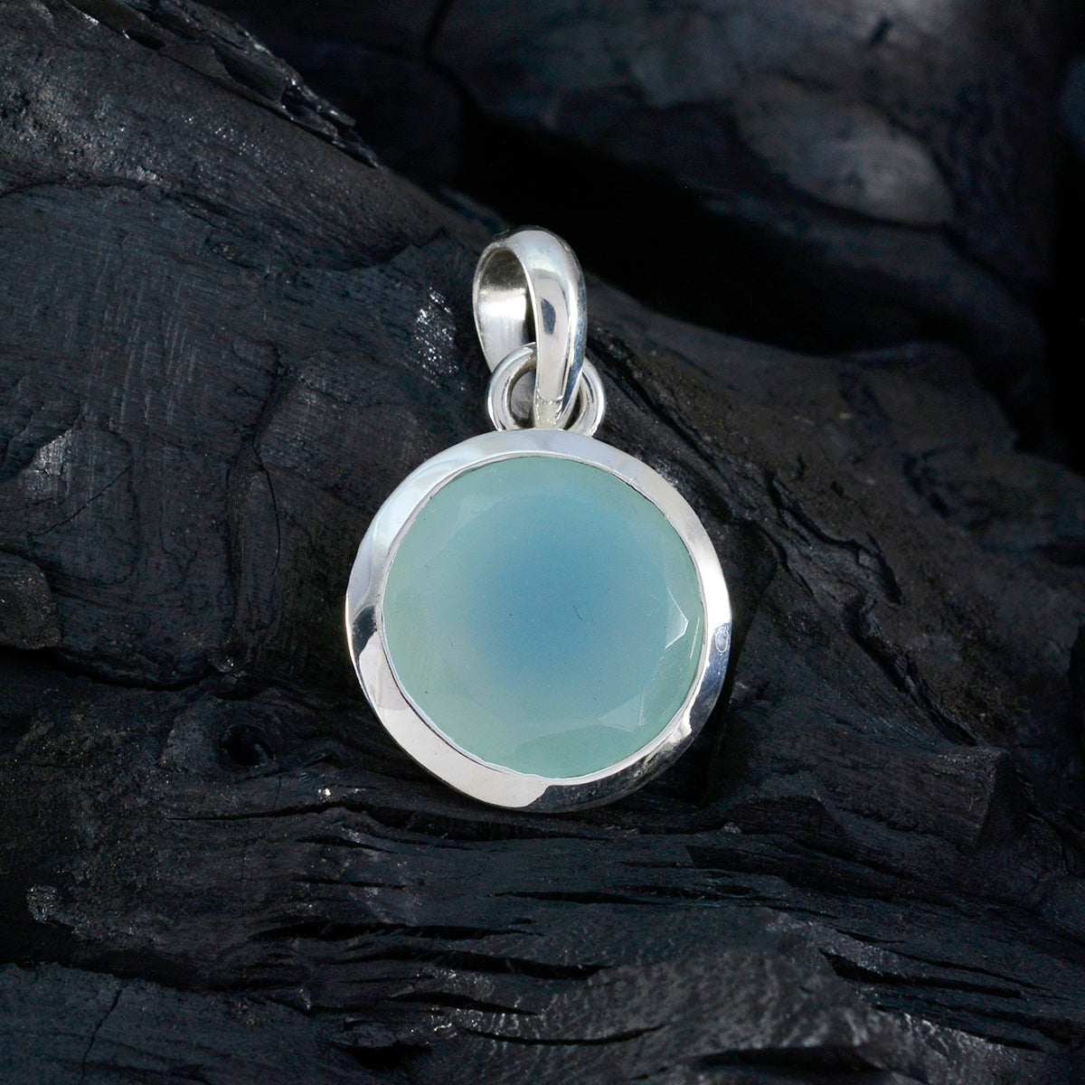 riyo эстетический драгоценный камень круглый граненый аква-халцедон стерлинговый серебряный кулон подарок для женщин