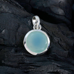 Riyo Aesthetic Gemstone Round Faceted Aqua Aqua Chalcedony Sterling Silver Pendant Gift For Women