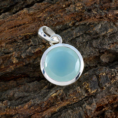 Riyo Aesthetic Gemstone Round Faceted Aqua Aqua Chalcedony Sterling Silver Pendant Gift For Women