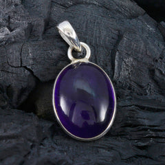 Riyo Atemberaubende Edelsteine Ovaler Cabochon-Anhänger aus violettem Amethyst und Silber, Geschenk zur Verlobung