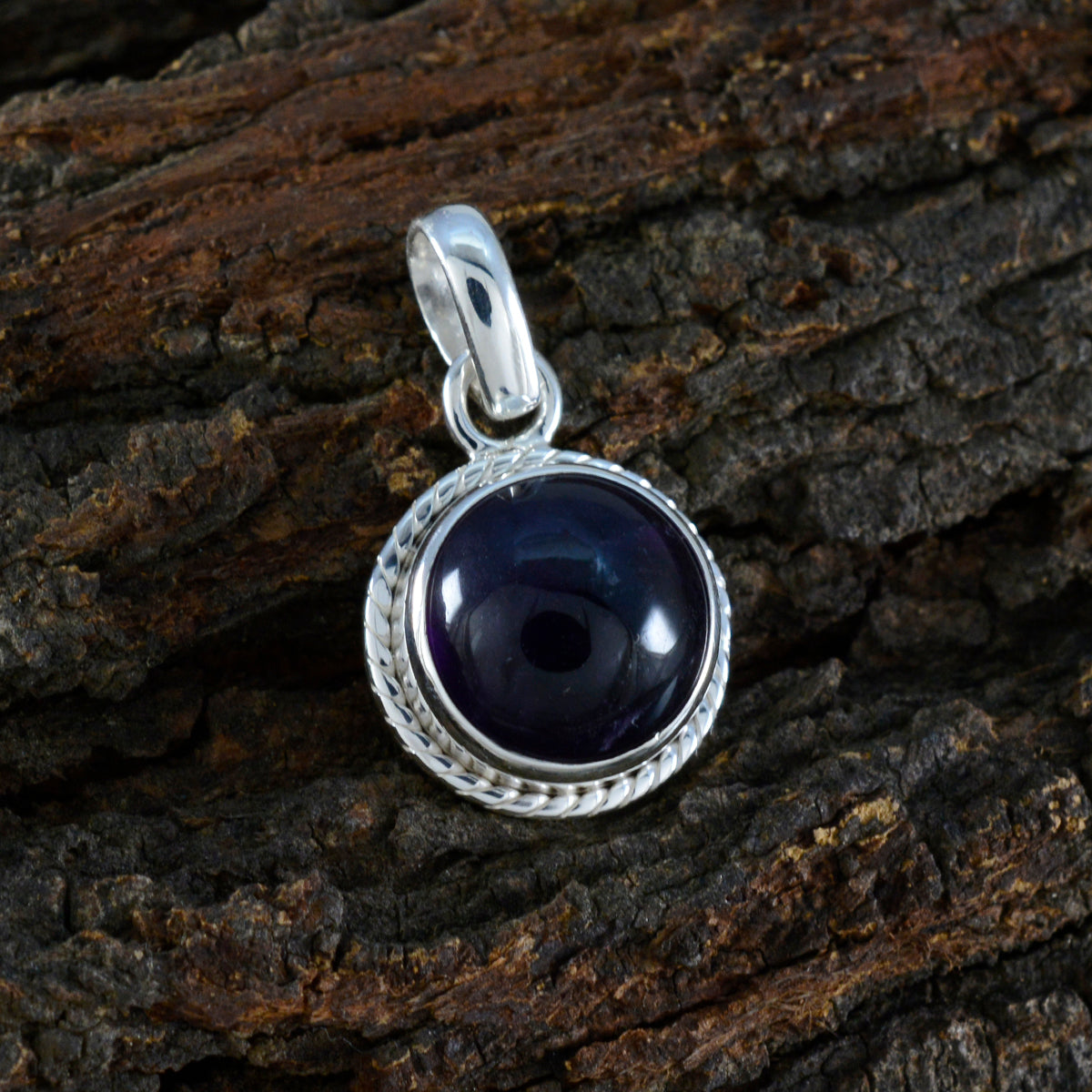 Кулон riyo с красивыми драгоценными камнями, круглый кабошон, фиолетовый аметист, цельное серебро, подарок на годовщину
