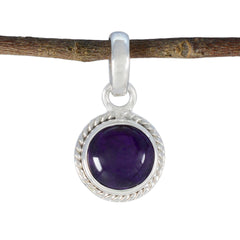 Riyo Nice Gems Round Cabochon Purple Amethyst Solid Silver Pendant Gift For Anniversary