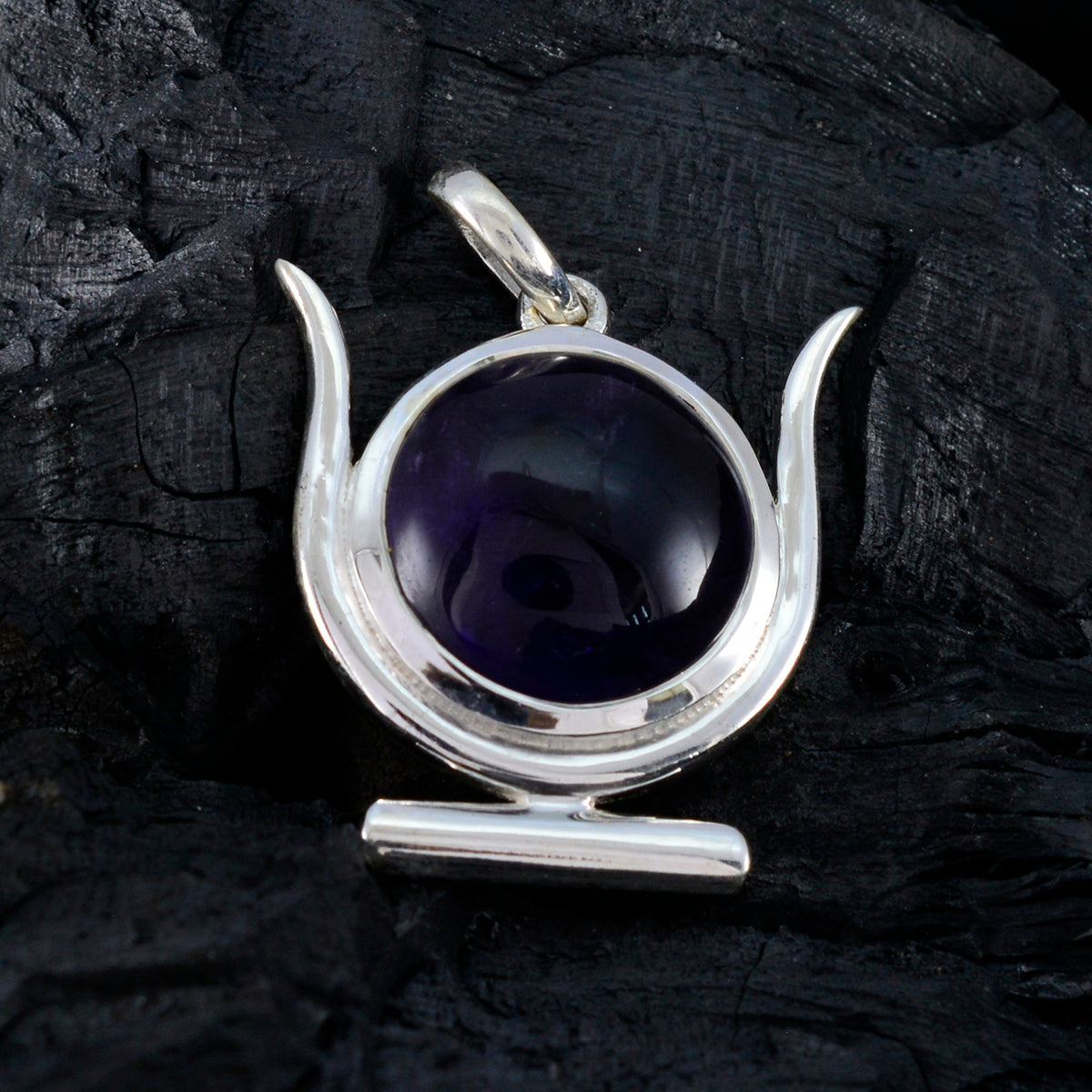 Riyo atractiva piedra preciosa cabujón redondo amatista púrpura colgante de plata de ley regalo para hecho a mano