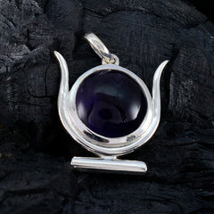 Riyo Appealing Gemstone Round Cabochon Purple Amethyst Sterling Silver Pendant Gift For Handmade