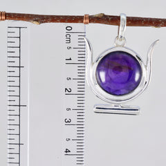 RIYO привлекательный круглый серебряный кулон с кабошоном и фиолетовым аметистом, подарок для ручной работы