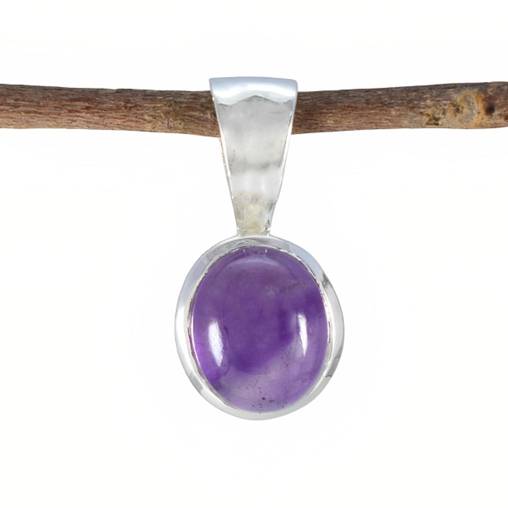 Riyo Prepossessing Gems Round Cabochon Purple Amethyst Silver Pendant Gift For Wife