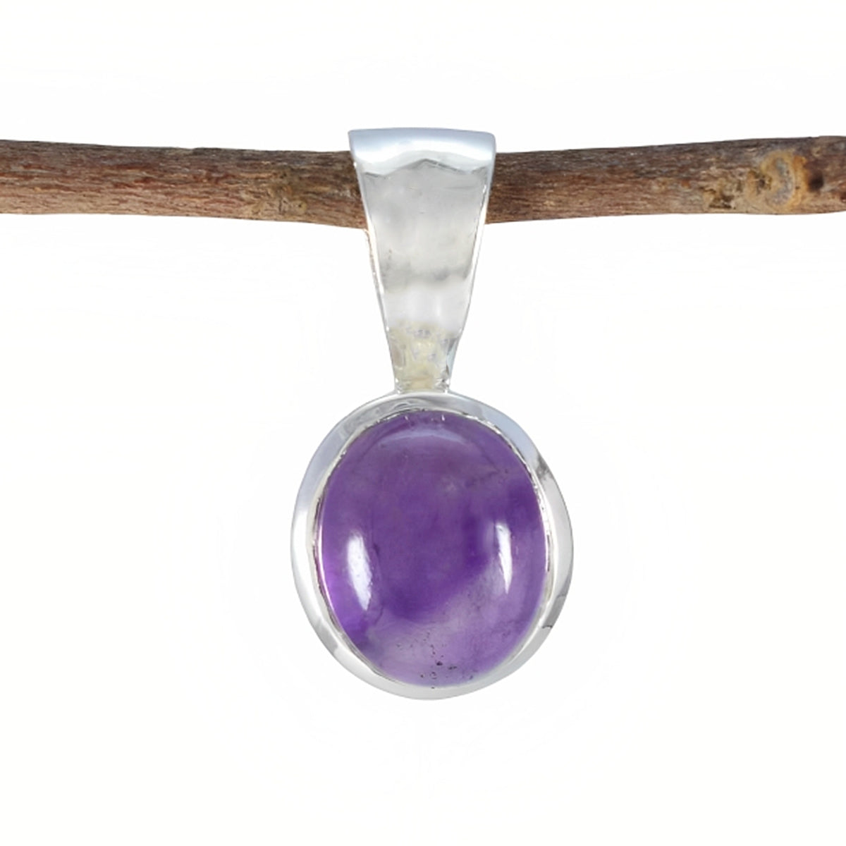 Riyo Prepossessing Gems runder Cabochon-Anhänger aus violettem Amethyst und Silber, Geschenk für Frau