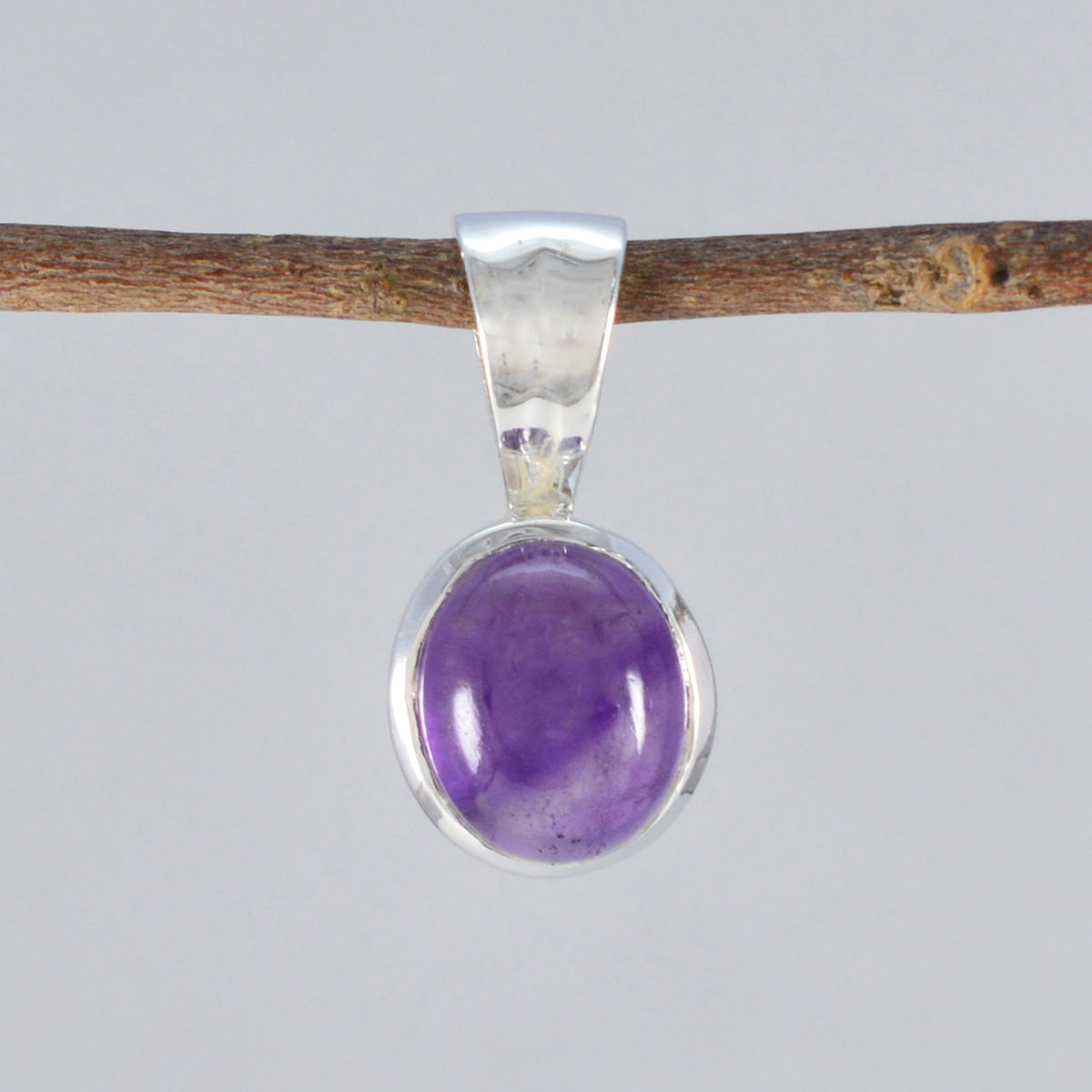 Riyo Prepossessing Gems Round Cabochon Purple Amethyst Silver Pendant Gift For Wife