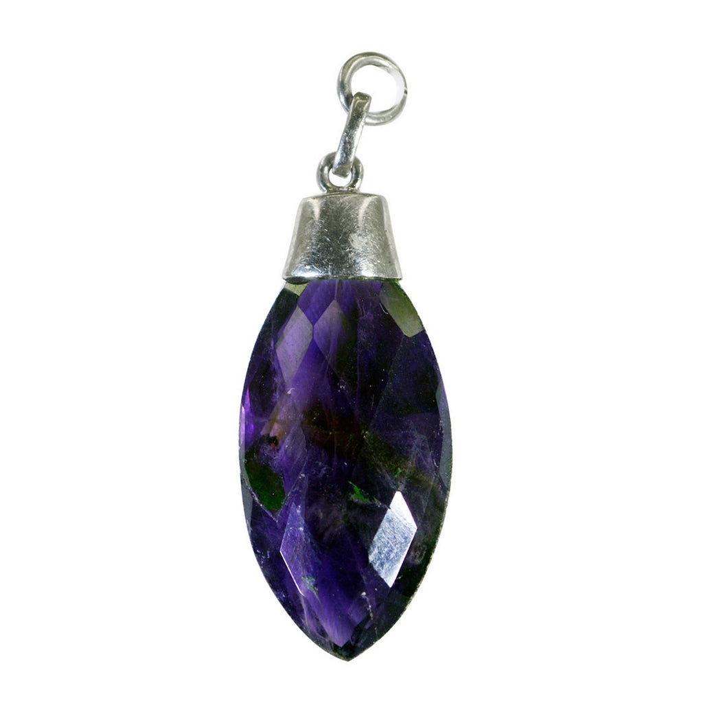 Riyo Tasty Gemstone Marquise Checker Purple Amethyst 1156 Sterling Silver Pendant Gift For Girlfriend