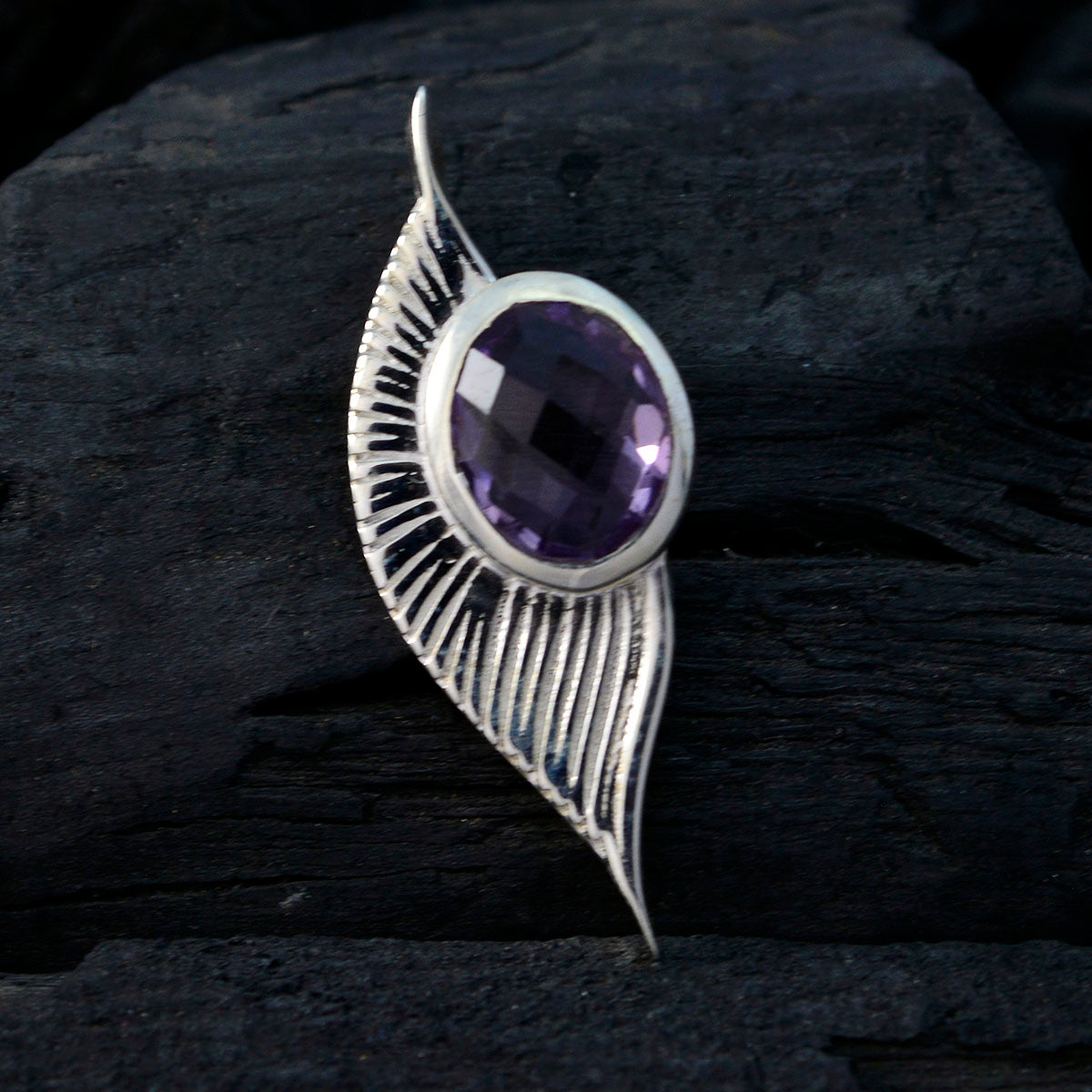 riyo красивый драгоценный камень круглый клетчатый фиолетовый аметист твердые серебряные подвески подарок на день рождения