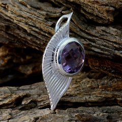 Riyo Nice Gemstone Round checker Purple Amethyst Solid Silver Pendants gift for b' day