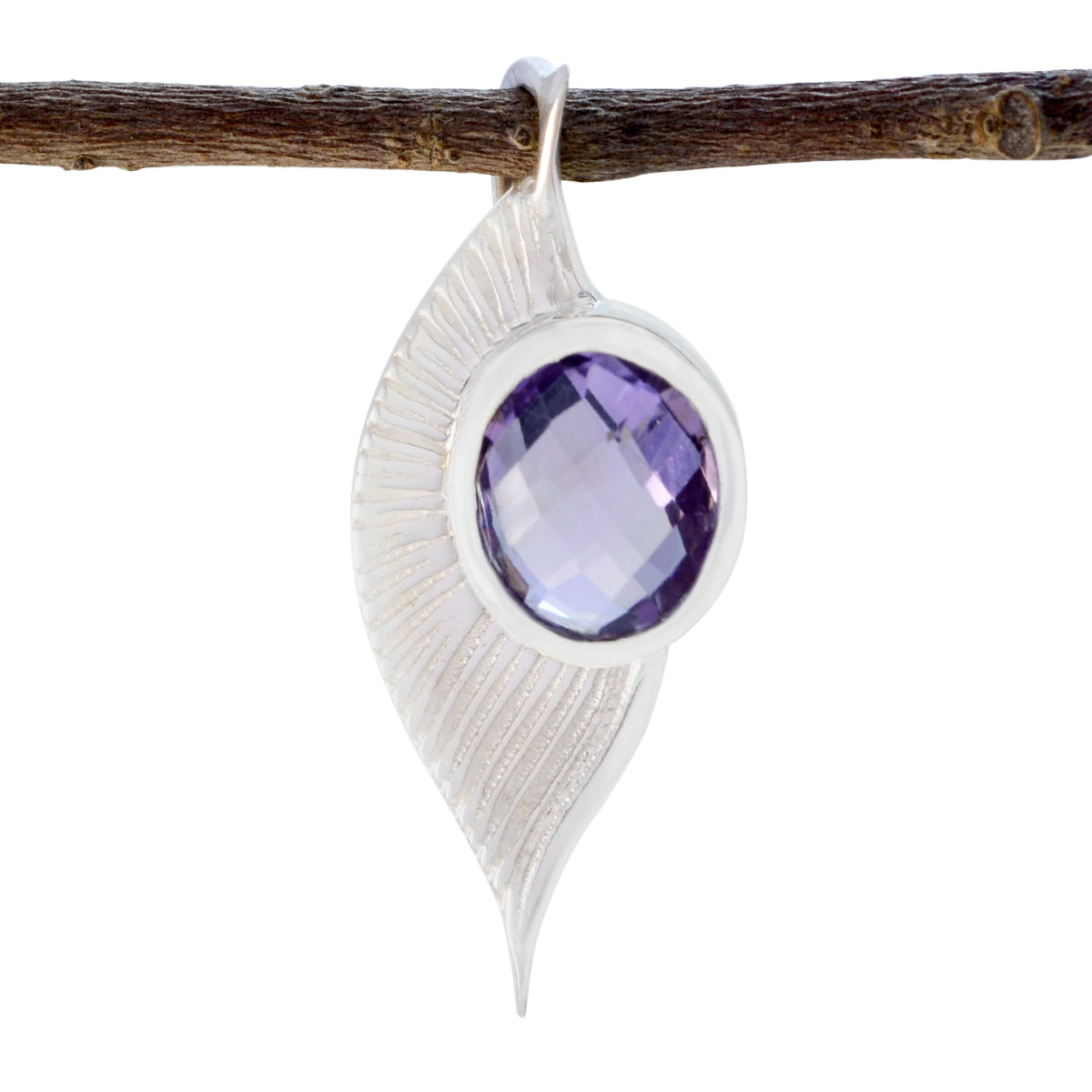 Riyo Nice Gemstone Round checker Purple Amethyst Solid Silver Pendants gift for b' day