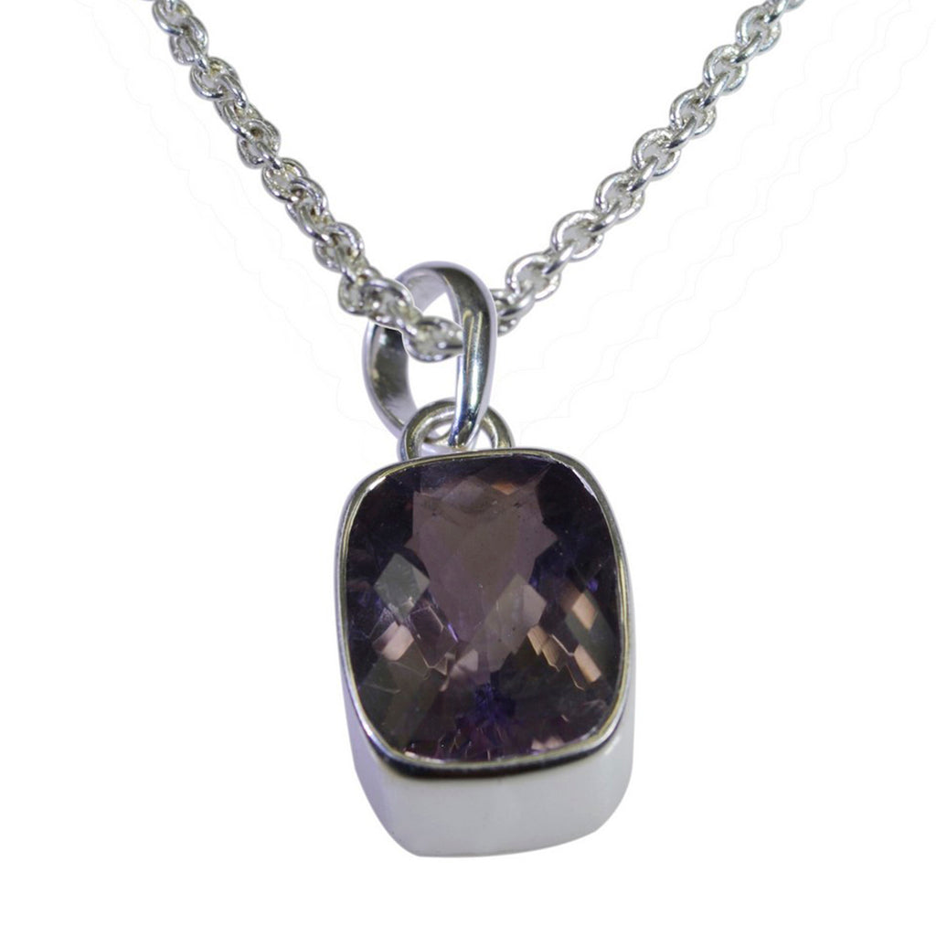 Riyo Aesthetic Gems Octagon Checker Purple Amethyst Silver Pendant Gift For Sister