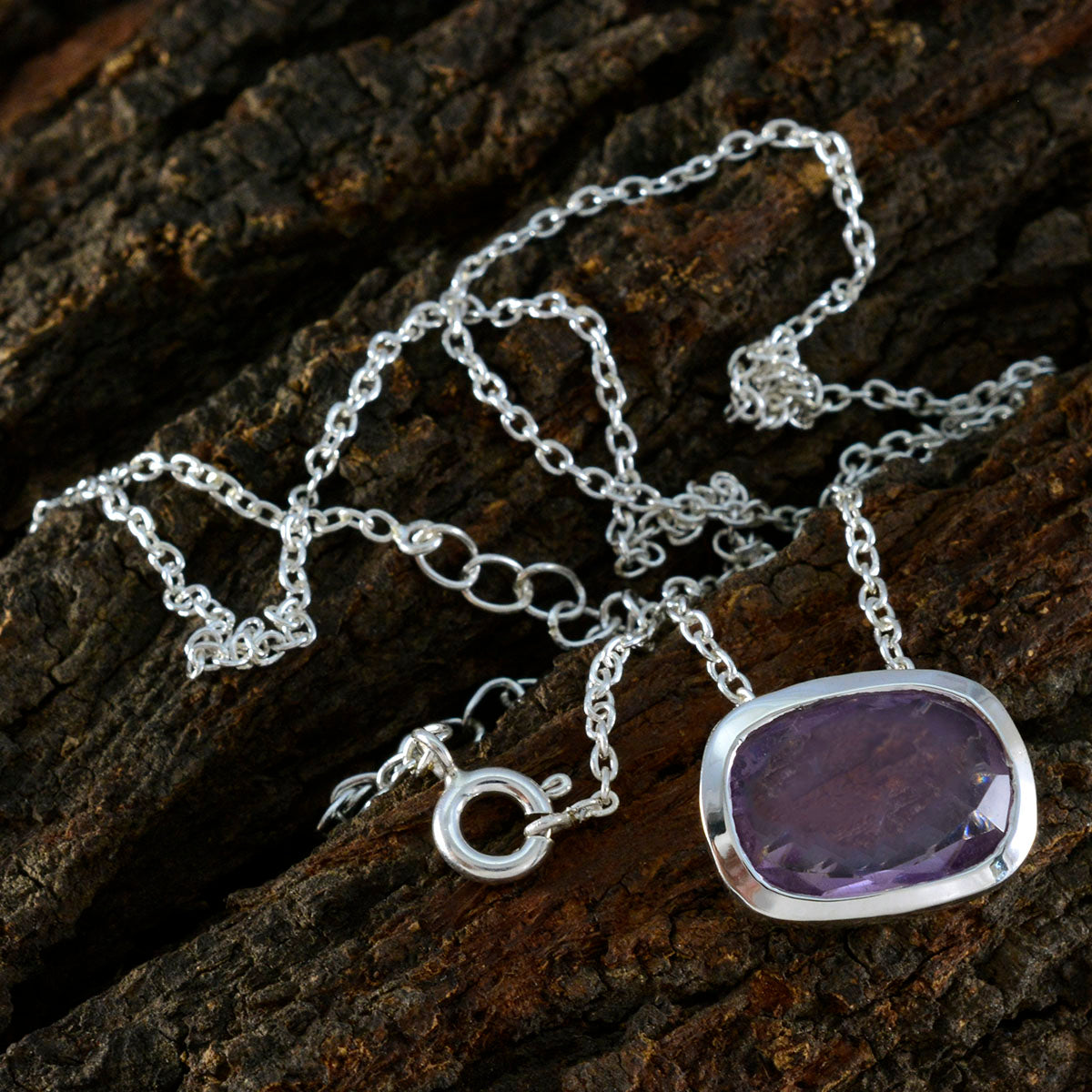 Riyo aantrekkelijke edelstenen Octagon Checker paarse Amethist zilveren hanger cadeau voor verloving