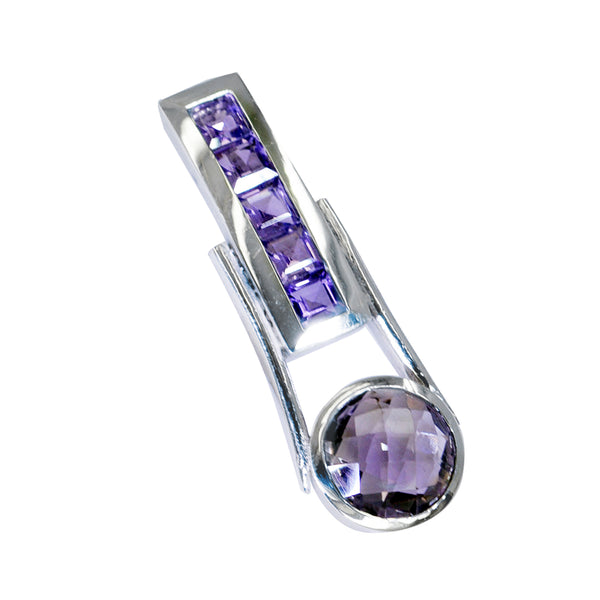 Riyo Decorative Gemstone Multi Checker Purple Amethyst Sterling Silver Pendant Gift For Christmas