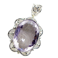 riyo, ciondolo in argento massiccio con gemme ovali a quadretti, ametista viola, regalo per il matrimonio
