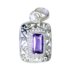 Riyo Heavenly Gems Octagon Faceted Purple Amethyst Solid Silver Pendant Gift For Good Friday
