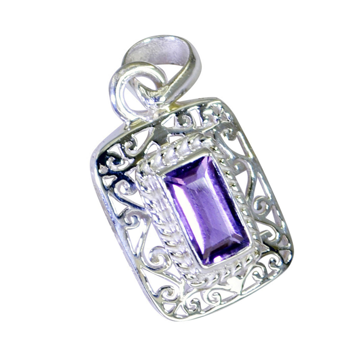 Riyo Heavenly Gems Anhänger, achteckig, facettiert, violetter Amethyst, massives Silber, Geschenk für Karfreitag