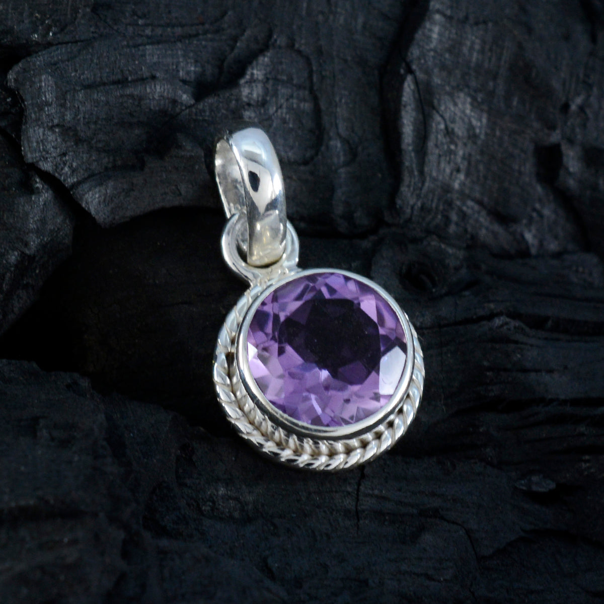 Подвеска из стерлингового серебра 1197 пробы с фиолетовым аметистом riyo, круглый граненый драгоценный камень, подарок на день рождения