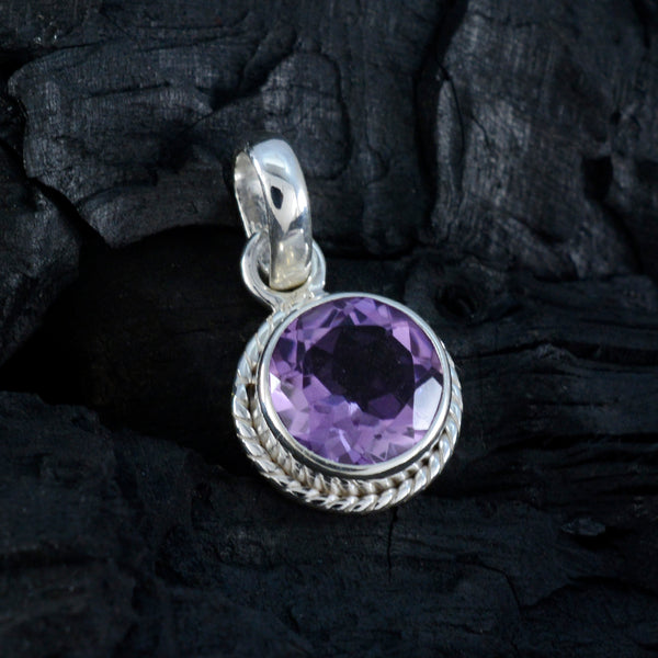 Riyo Pleasing Gemstone Round Faceted Purple Amethyst 1197 Sterling Silver Pendant Gift For Birthday