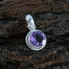 Riyo Pleasing Gemstone Round Faceted Purple Amethyst 1197 Sterling Silver Pendant Gift For Birthday