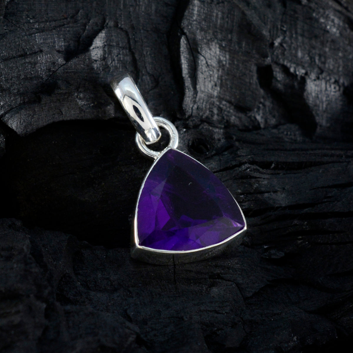 Riyo Gorgeous Gems Trillion Faceted Purple Amethyst Solid Silver Pendant Gift For Good Friday