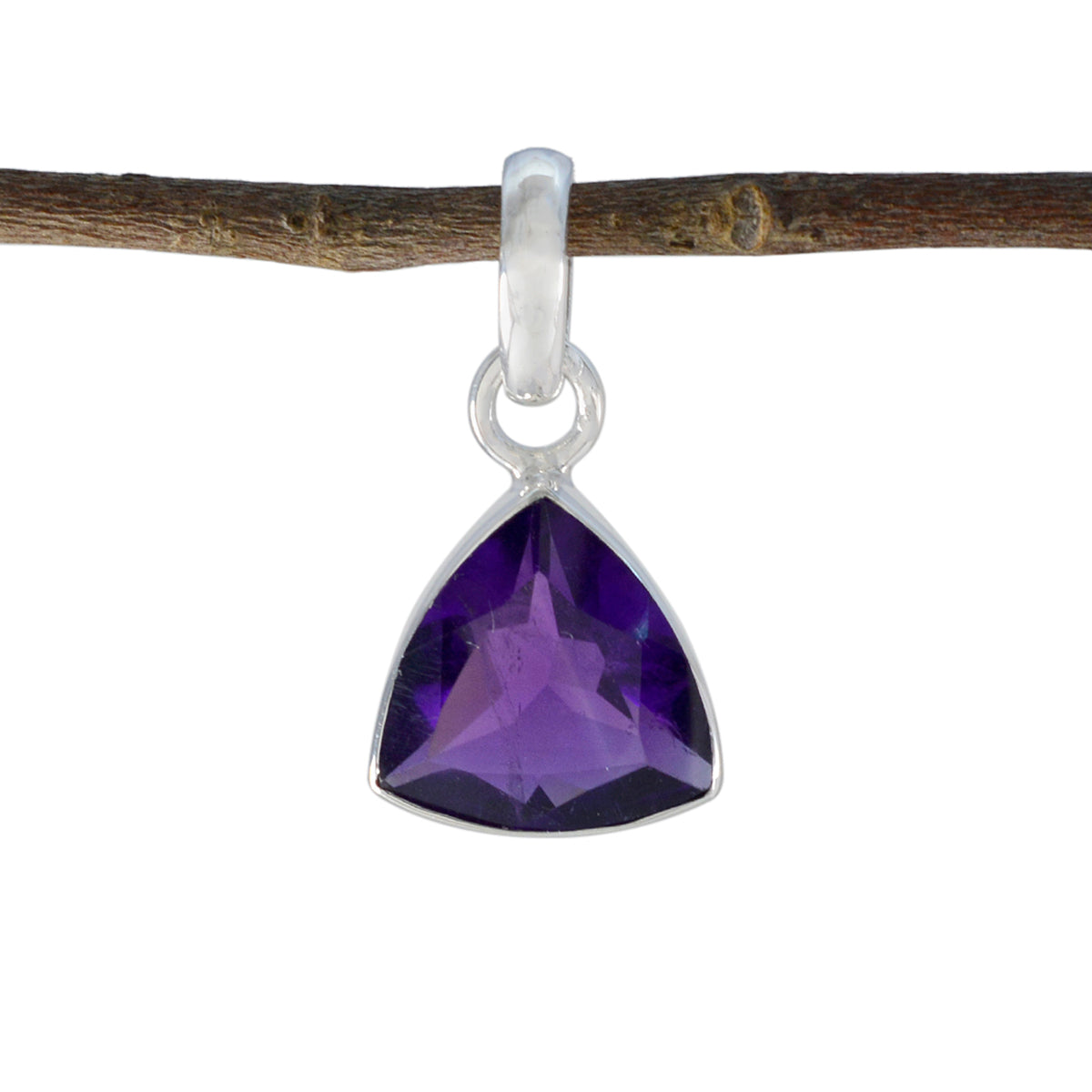 Riyo Gorgeous Gems Trillion Faceted Purple Amethyst Solid Silver Pendant Gift For Good Friday