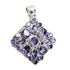Riyo Smashing Gemstone Multi Faceted Purple Amethyst Sterling Silver Pendant Gift For Friend