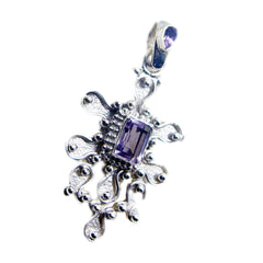 Riyo Pleasing Gemstone Octagon Faceted Purple Amethyst Sterling Silver Pendant Gift For Friend