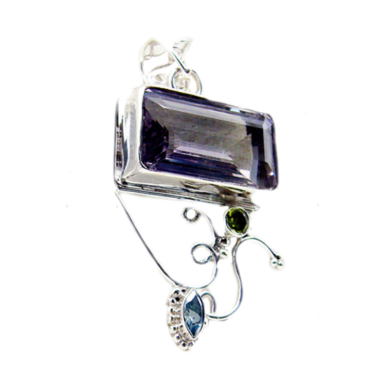 Riyo Prepossessing Gemstone Octagon Faceted Purple Amethyst 1221 Sterling Silver Pendant Gift For Birthday