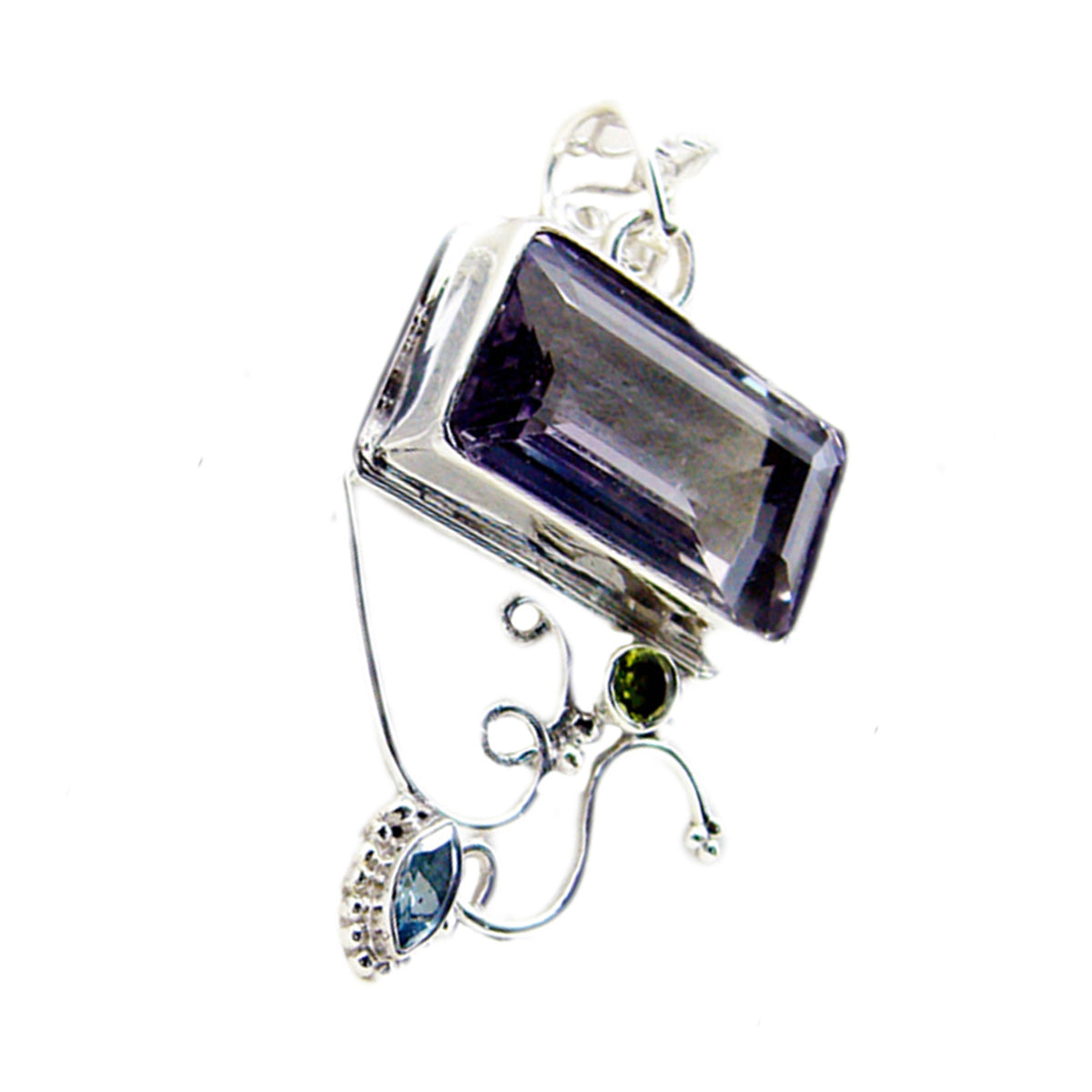 Riyo Prepossessing Gemstone Octagon Faceted Purple Amethyst 1221 Sterling Silver Pendant Gift For Birthday