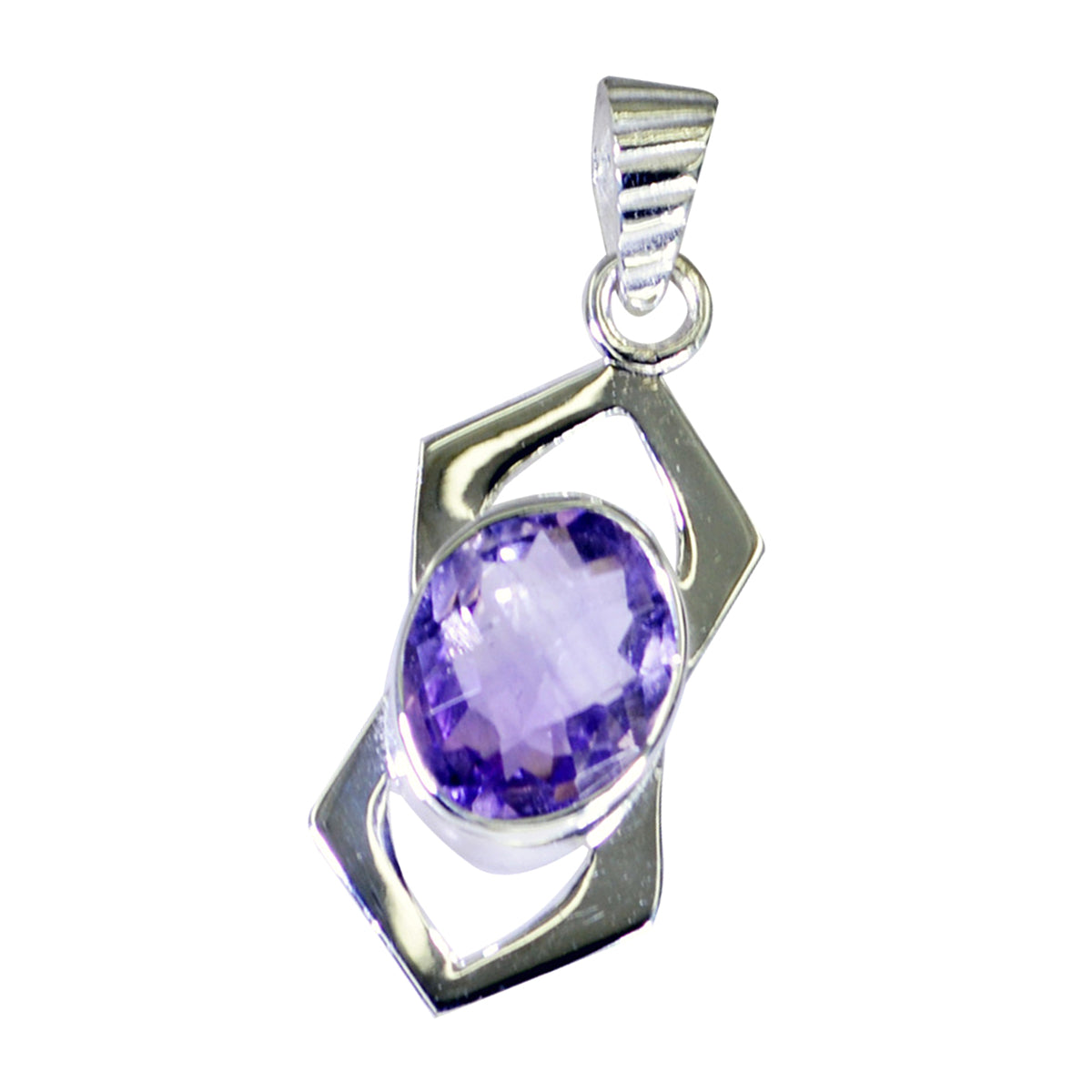 Riyo Pleasing Gems Oval Faceted Purple Amethyst Solid Silver Pendant Gift For Wedding